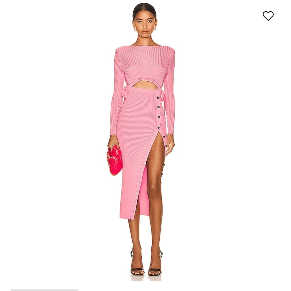 Self Portrait Viscose Ribbed Knit Midi Dress PINK size small